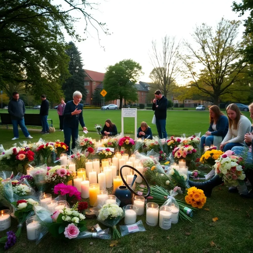 A memorial gathering in Nashville with flowers and candles