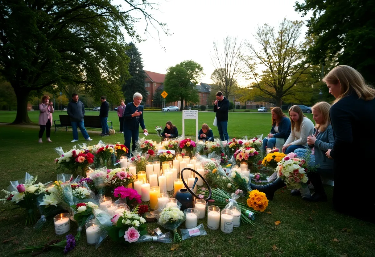 A memorial gathering in Nashville with flowers and candles