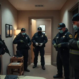 Police officers conducting a drug bust