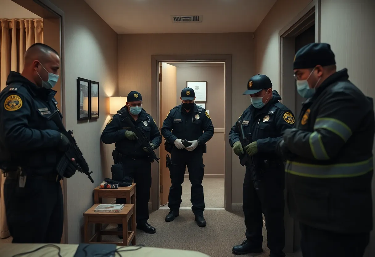 Police officers conducting a drug bust