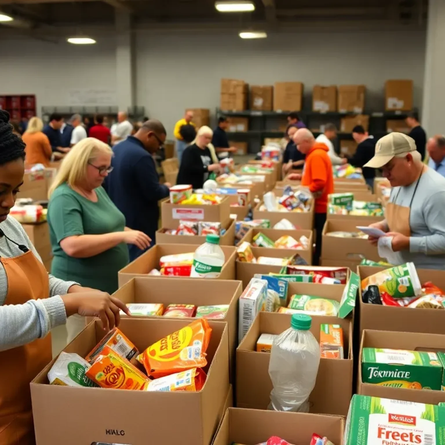Volunteers at a Nashville food bank preparing food donations