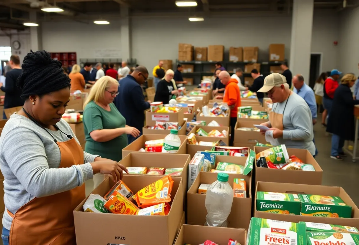 Volunteers at a Nashville food bank preparing food donations
