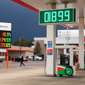 Gas station in Nashville showing fuel prices