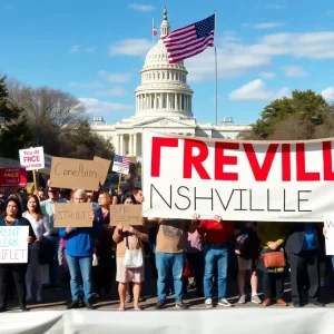 Peaceful protest in Nashville with demonstrators holding signs