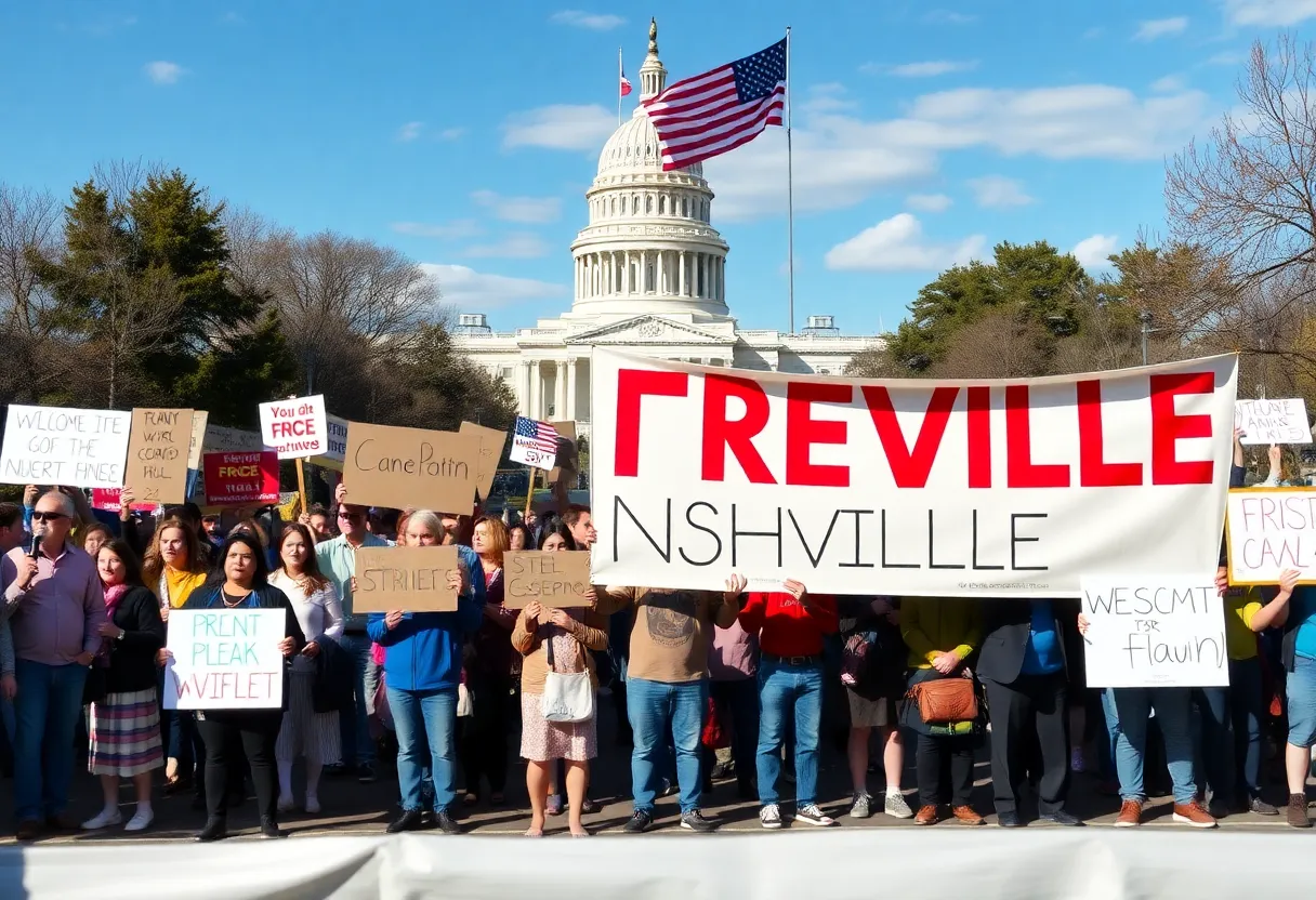 Peaceful protest in Nashville with demonstrators holding signs