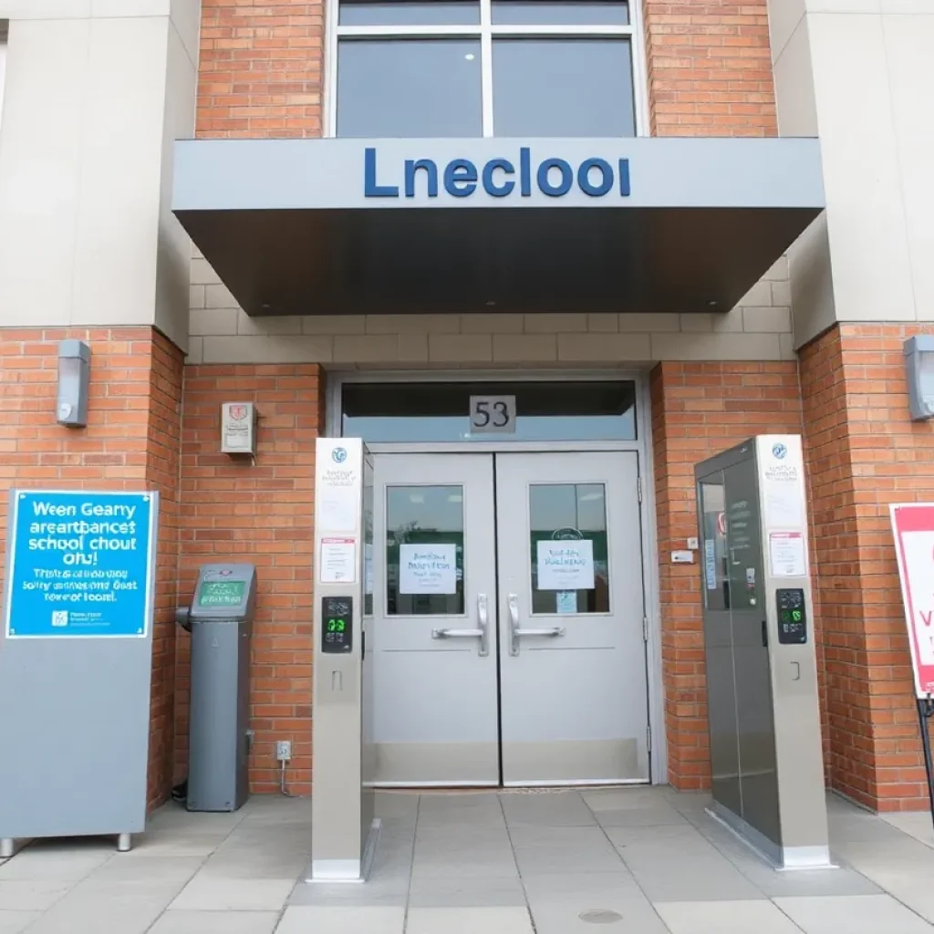 School building showing security measures