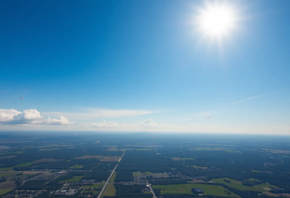Scenic view of Nashville skydiving area with parachutes in the sky.