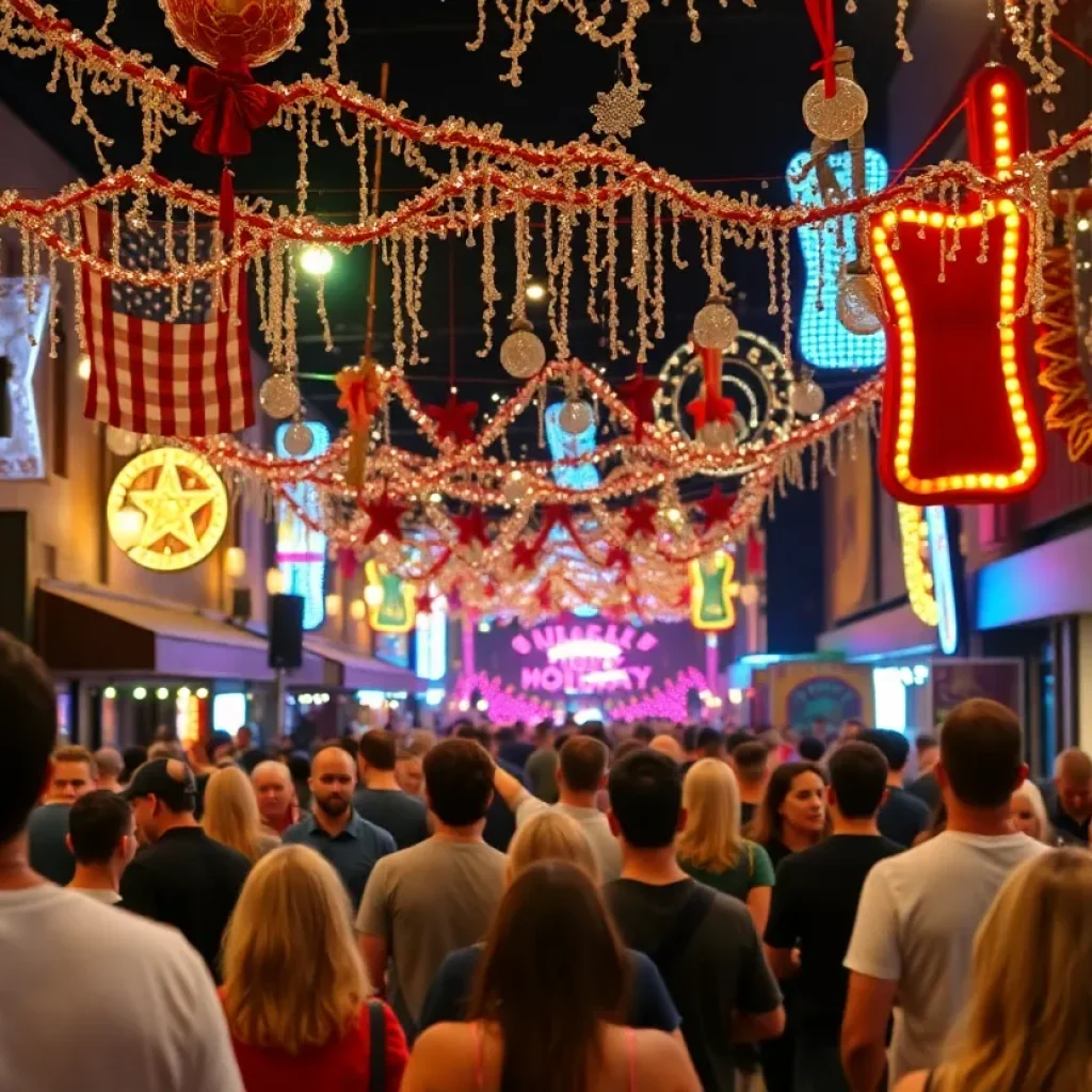 Scene from Nashville celebrating the release of Taylor Swift's album with decorations and fans.