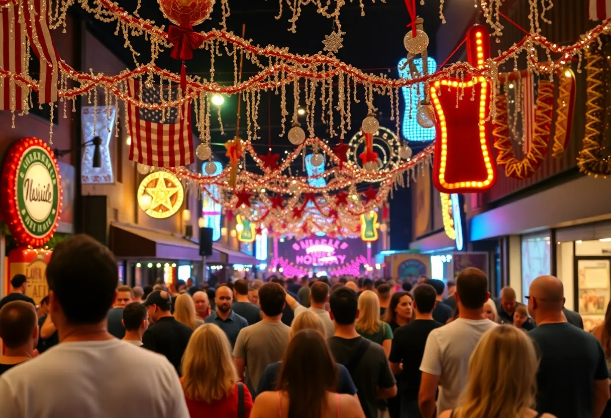 Scene from Nashville celebrating the release of Taylor Swift's album with decorations and fans.