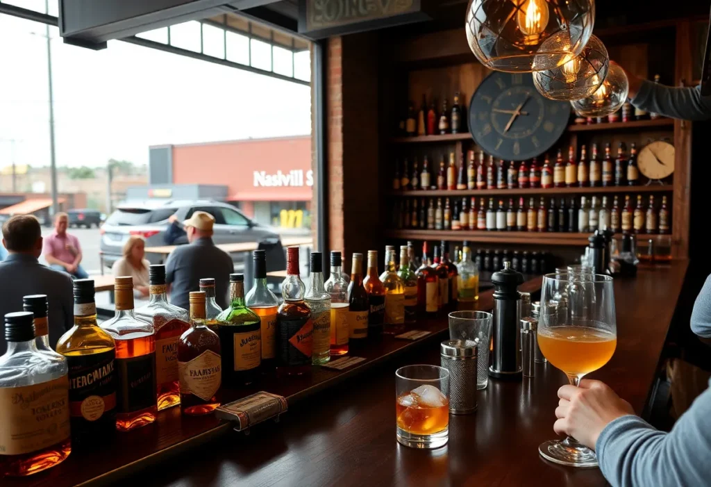 Interior of a vibrant whiskey bar in Nashville
