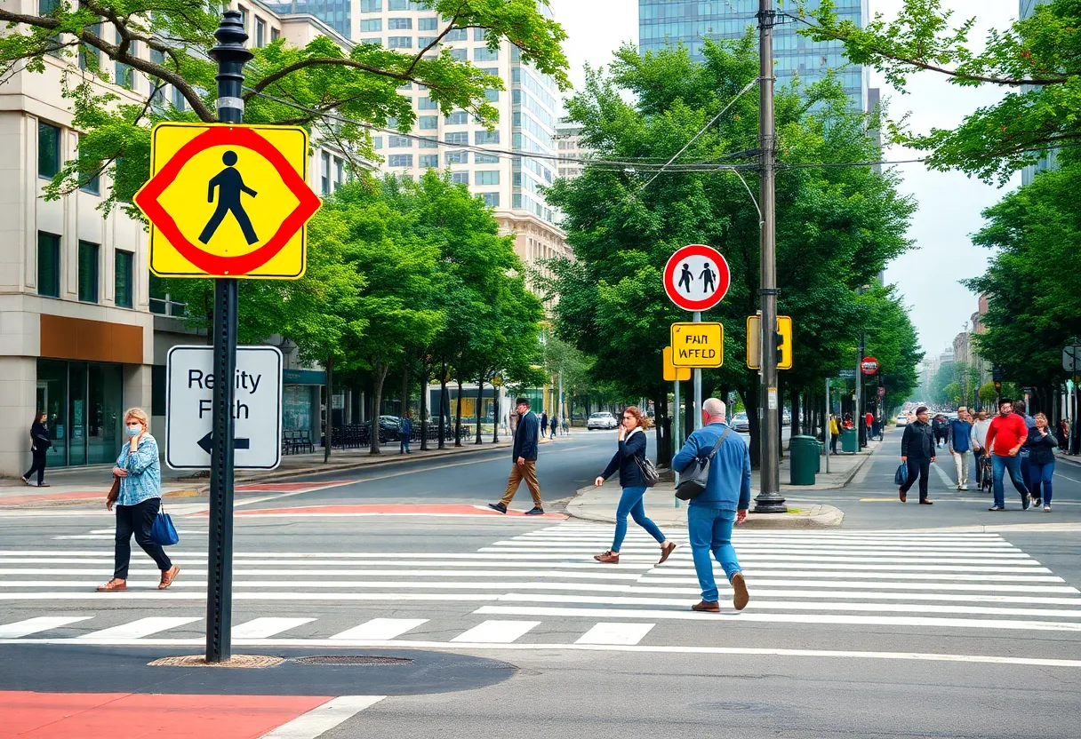 A busy Nashville intersection highlighting the importance of pedestrian safety.