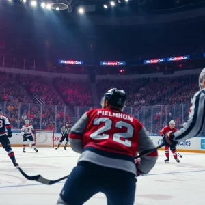 Hockey players in action during the shootout between Nashville Predators and Los Angeles Kings.
