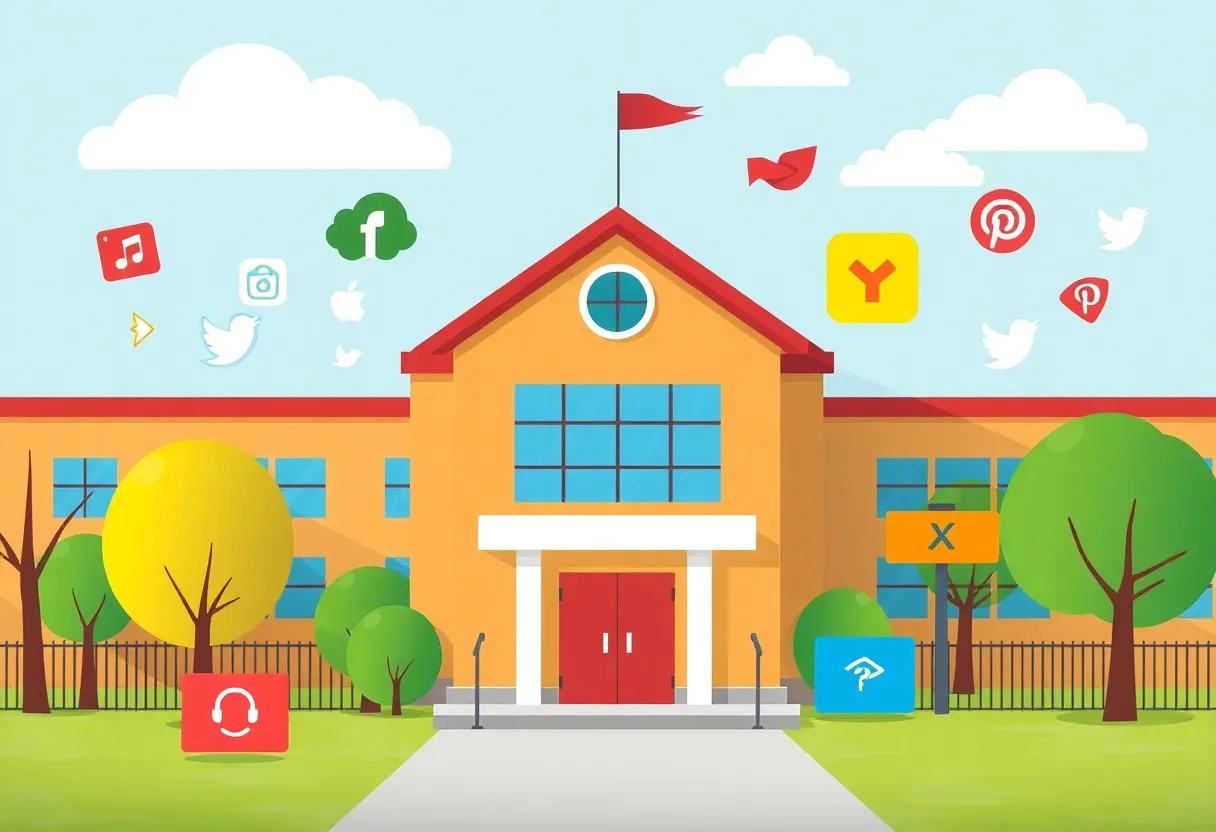 Illustration depicting social media threats to school safety