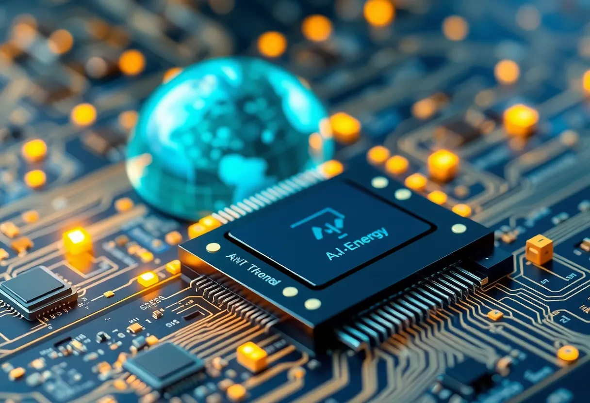 Illustration of advanced semiconductor technology showcasing AI integration and green energy.