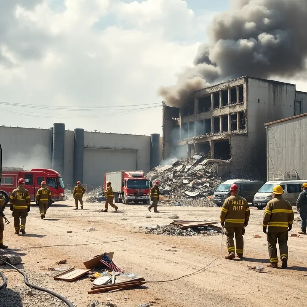 Emergency personnel responding to a massive explosion at Accurate Energetic Systems in Tennessee