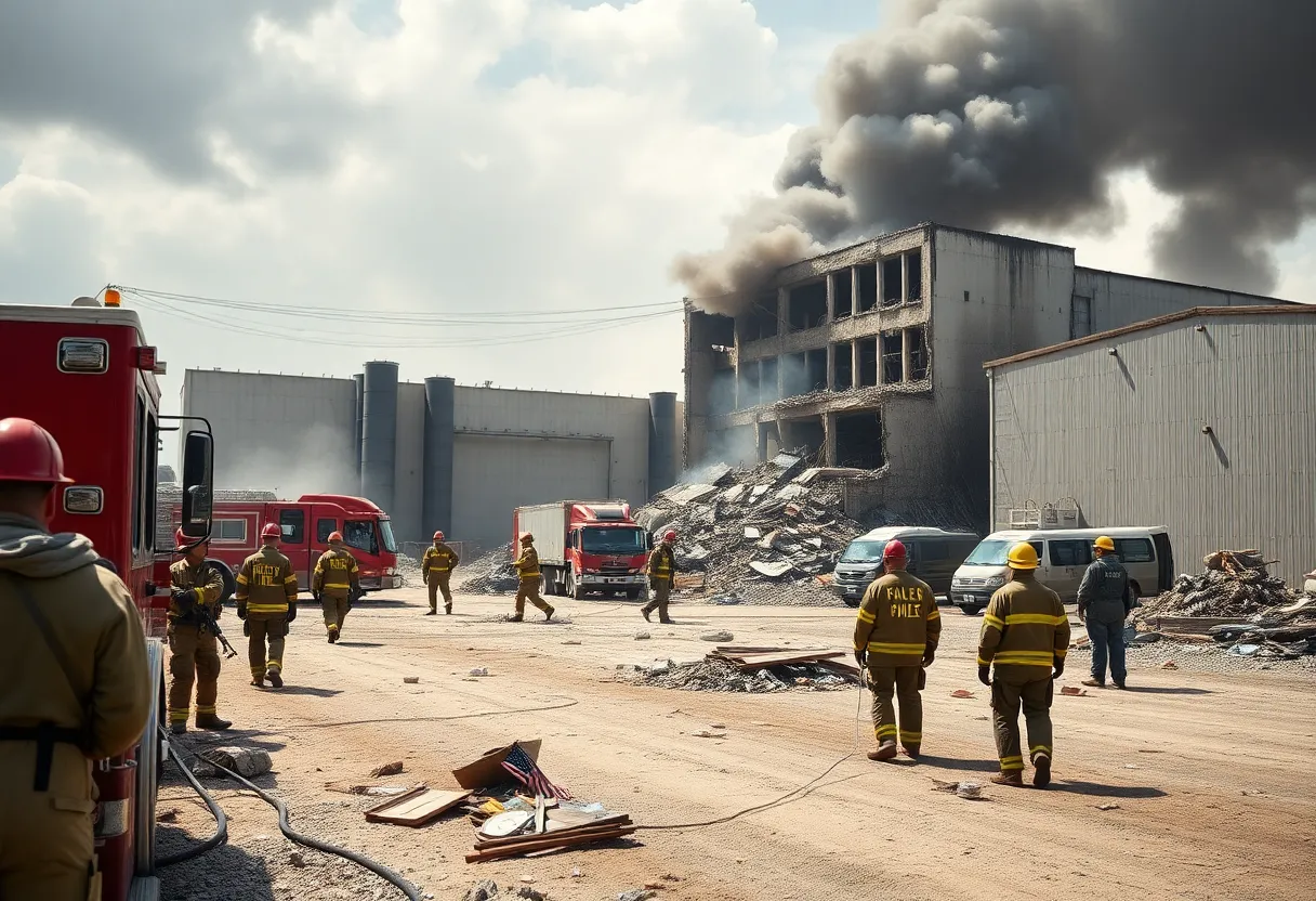 Emergency personnel responding to a massive explosion at Accurate Energetic Systems in Tennessee