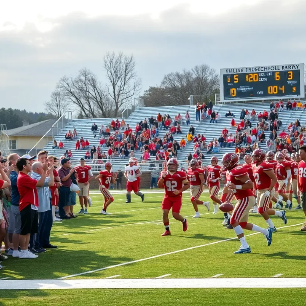 High school football players in action during a game in Tennessee.