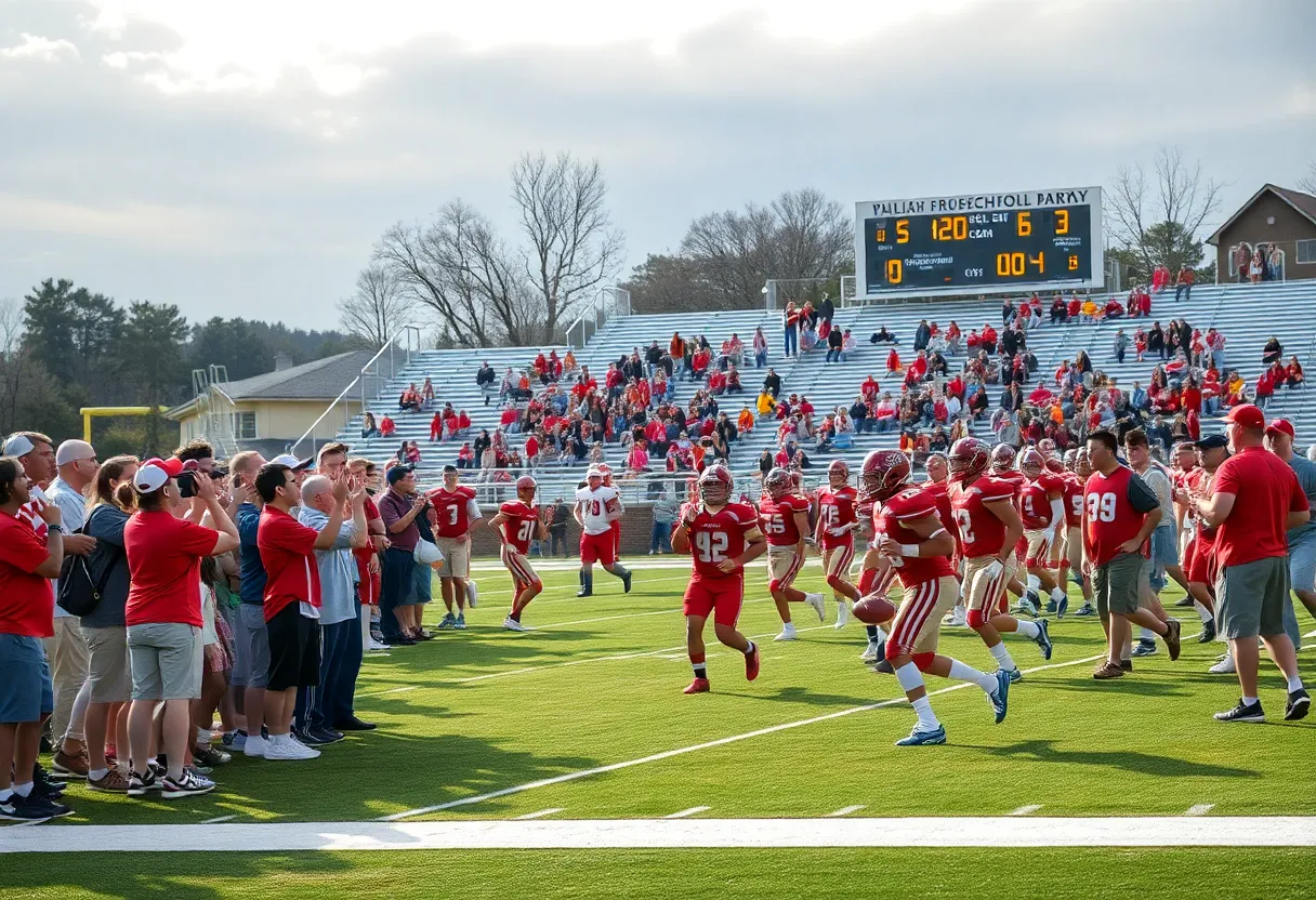 High school football players in action during a game in Tennessee.