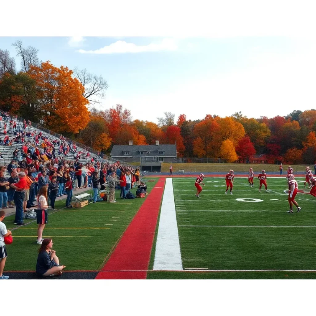 High school football players on the field during a game
