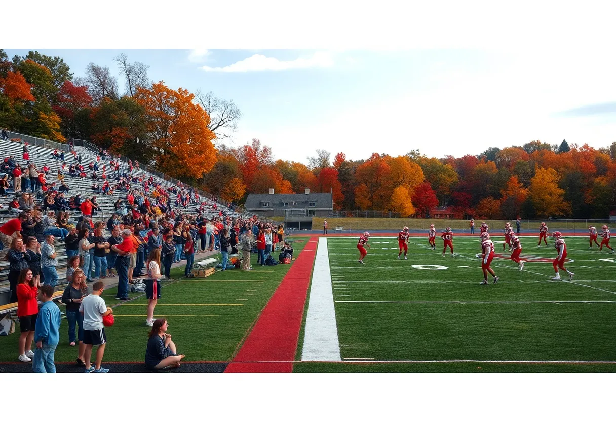 High school football players on the field during a game