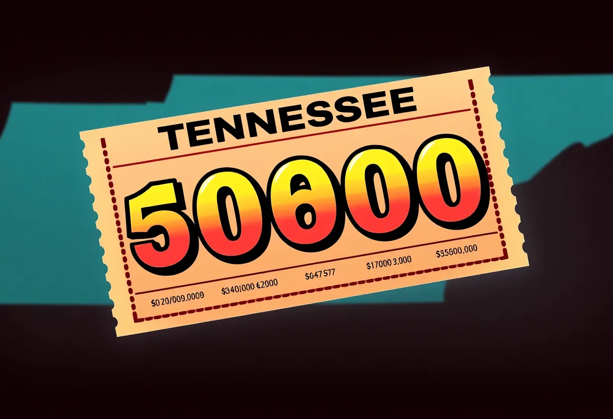 Illustration of a Tennessee Lottery ticket with winning numbers