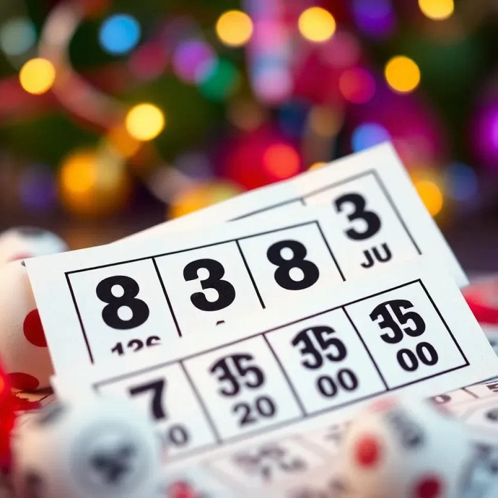 Artistic depiction of lottery tickets and winning numbers