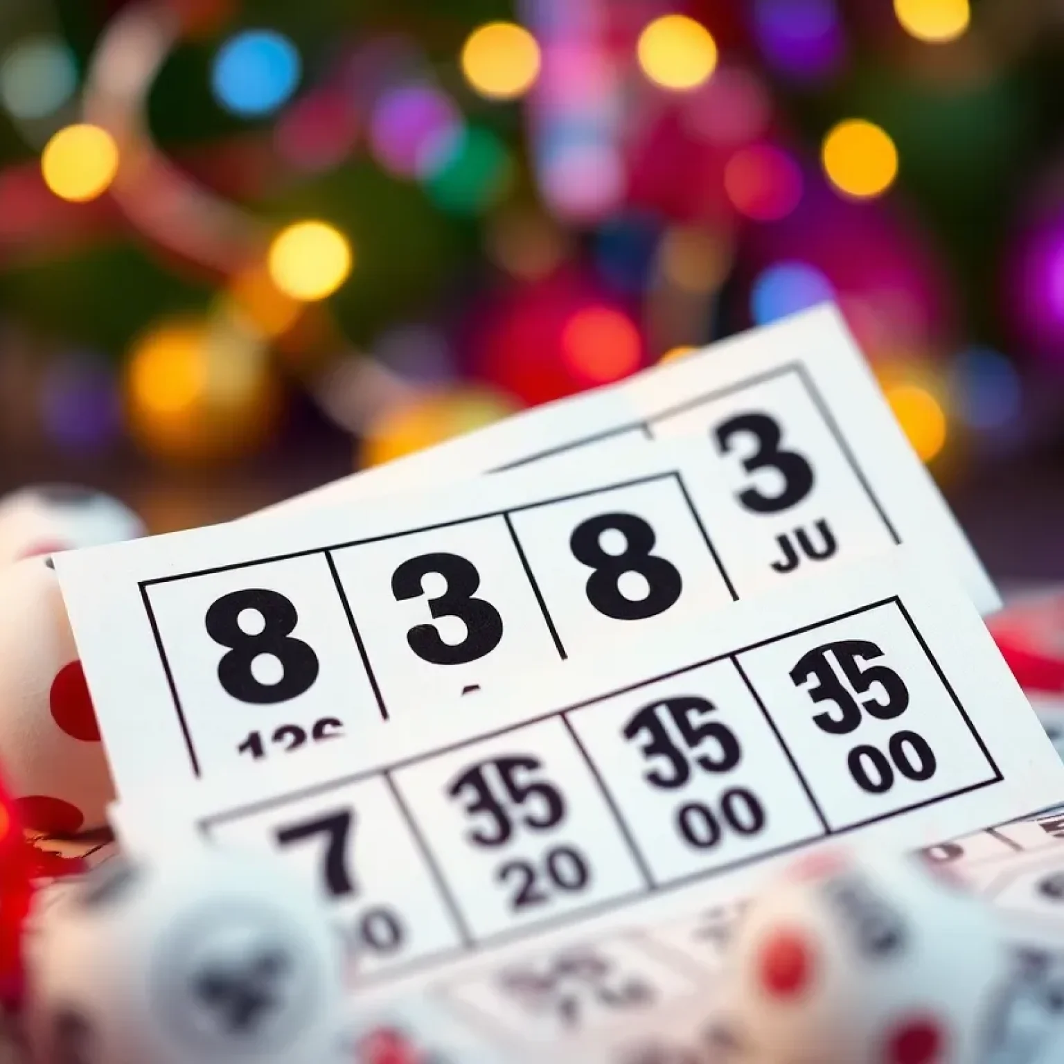 Artistic depiction of lottery tickets and winning numbers