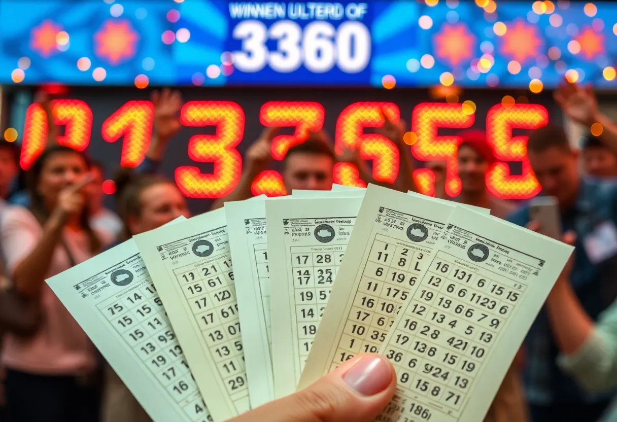 Display of Tennessee Lottery winning numbers with tickets
