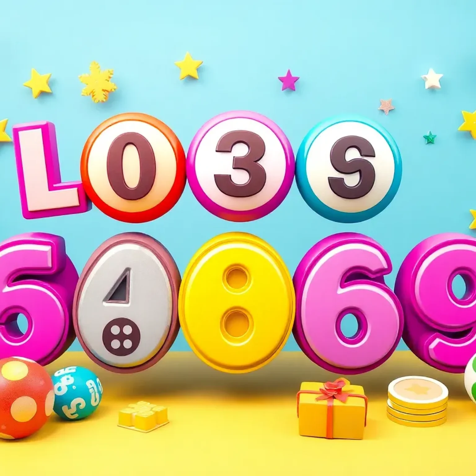Colorful display of lottery winning numbers and symbols representing luck.