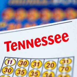 Lottery ticket showing winning numbers in Tennessee