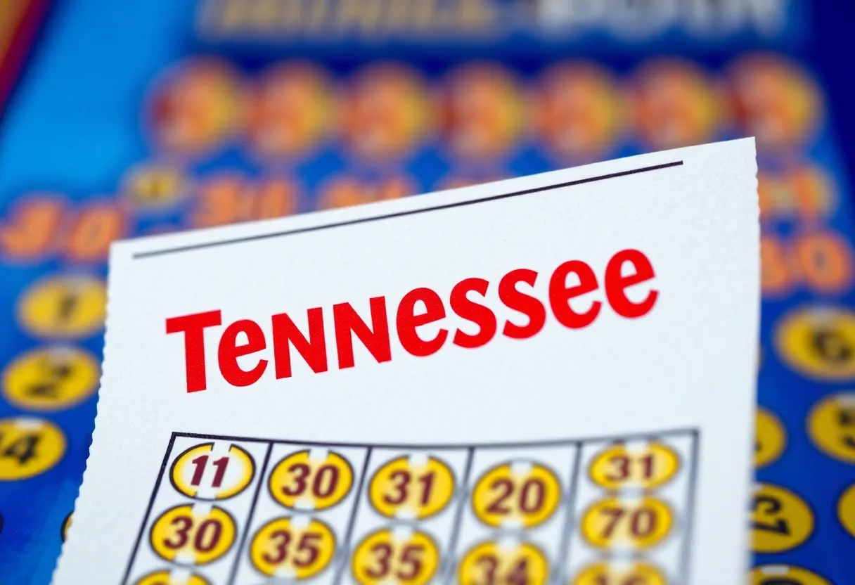 Lottery ticket showing winning numbers in Tennessee
