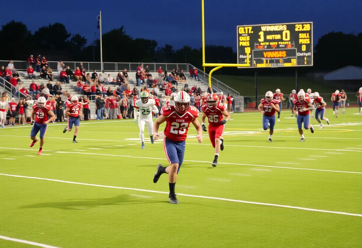 High school football players in action during a game in Tennessee.
