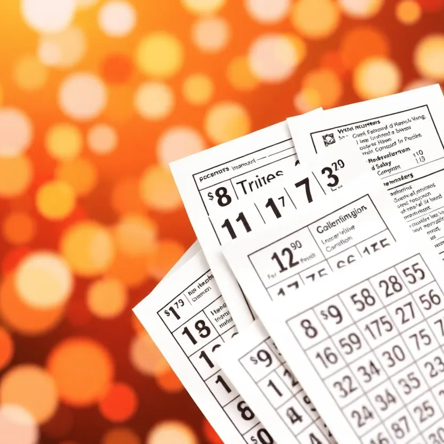 Collage of lottery tickets with winning numbers