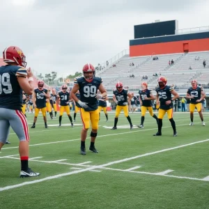 Tennessee Titans players practicing before a game