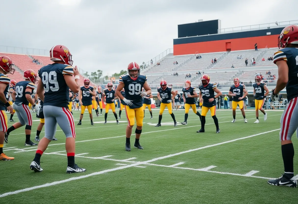 Tennessee Titans players practicing before a game