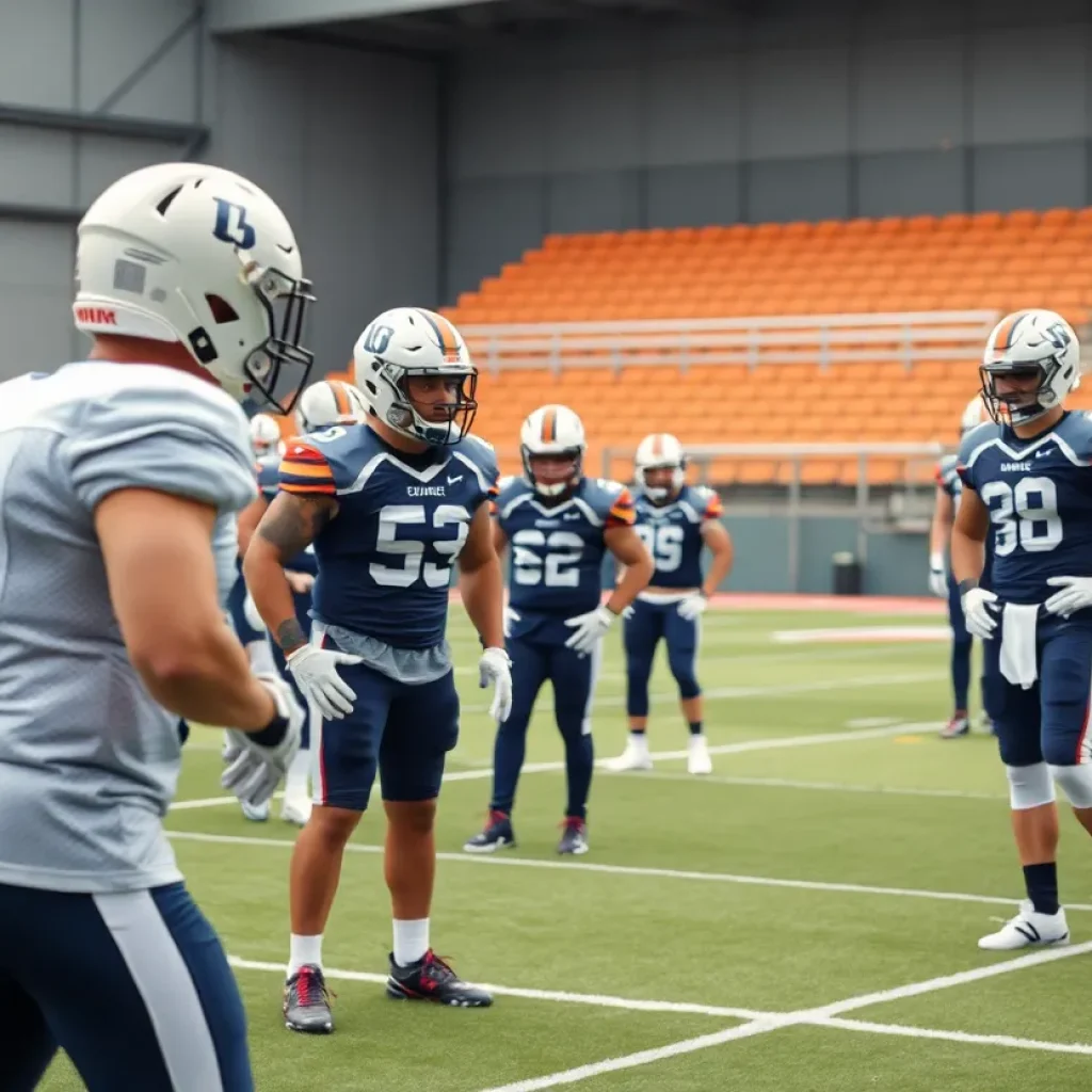 Tennessee Titans players practicing football at their training facility