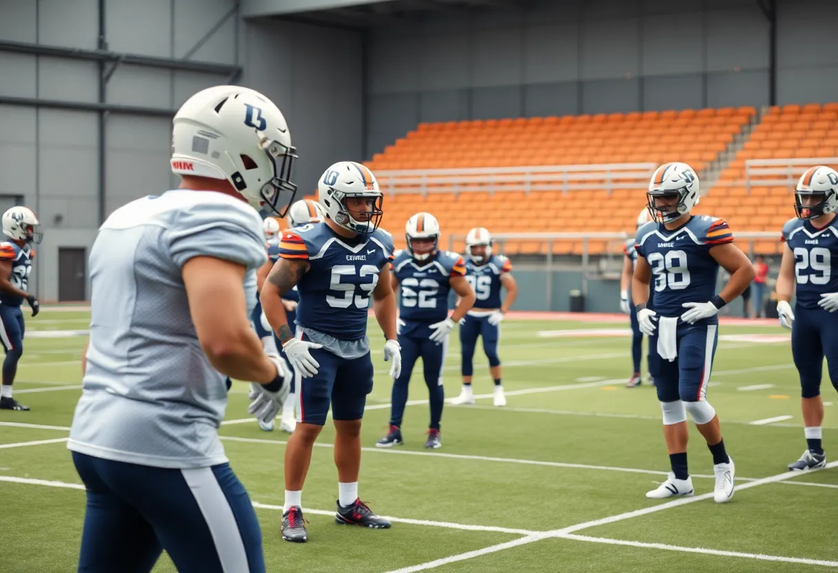 Tennessee Titans players practicing football at their training facility