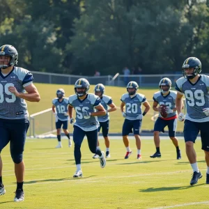 Tennessee Titans players practicing on the field