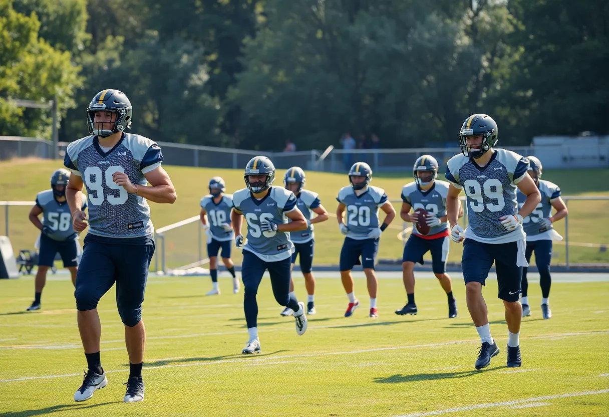 Tennessee Titans players practicing on the field