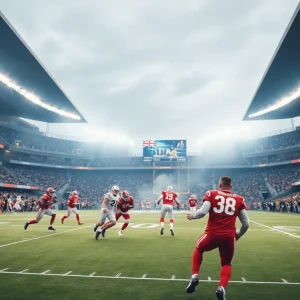 Action shot from the Titans vs Patriots football game