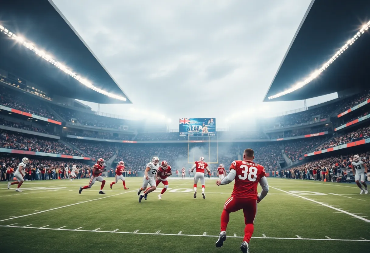 Action shot from the Titans vs Patriots football game