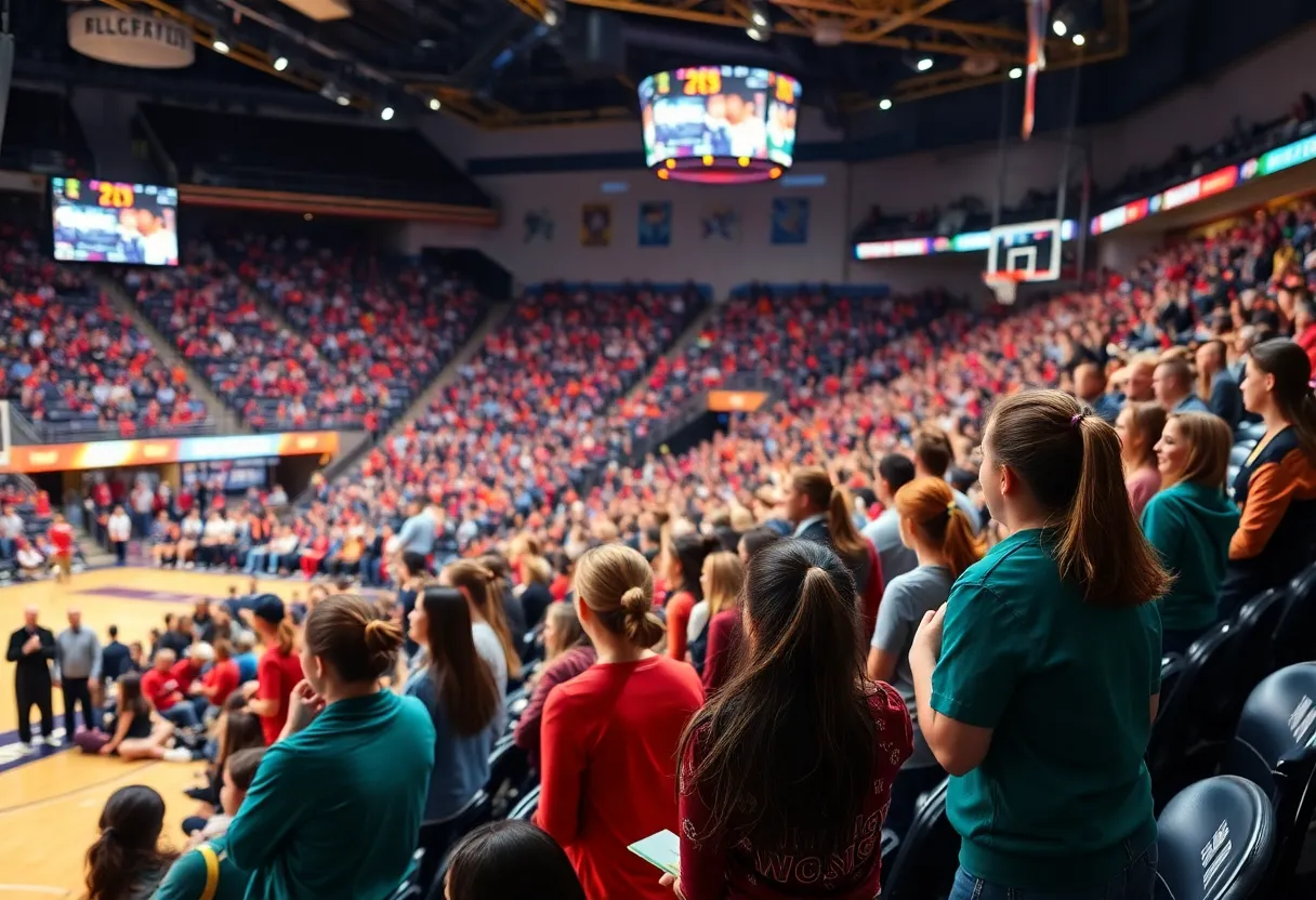 Energetic crowd at a Vanderbilt women's basketball game
