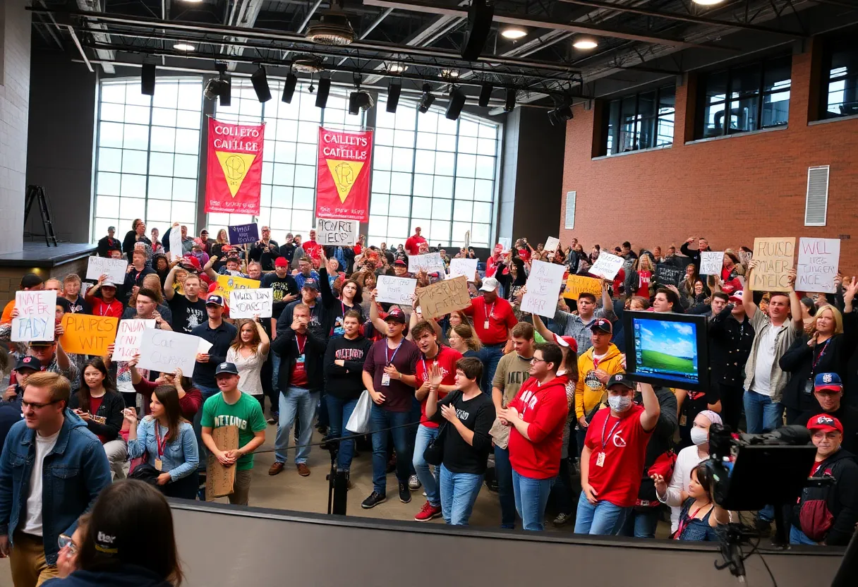 Crowd gathered for Vanderbilt College GameDay event with banners and live broadcasting setup.