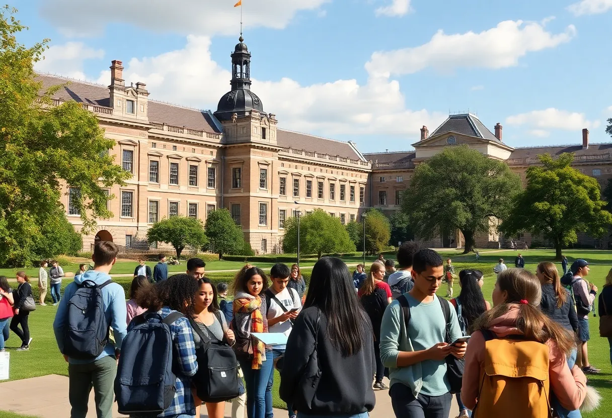 Vanderbilt University campus with students discussing academic freedom.