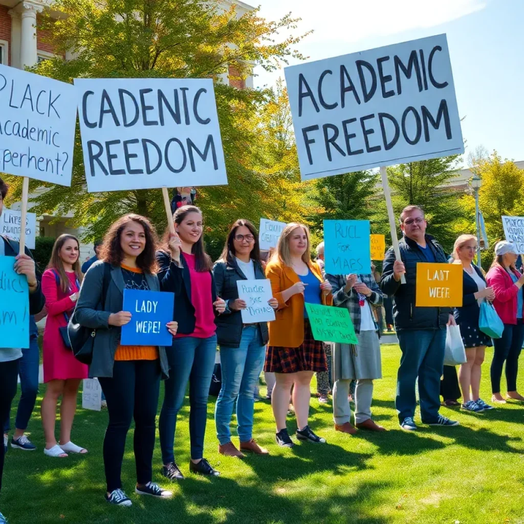 Students and faculty rallying for academic freedom at Vanderbilt University