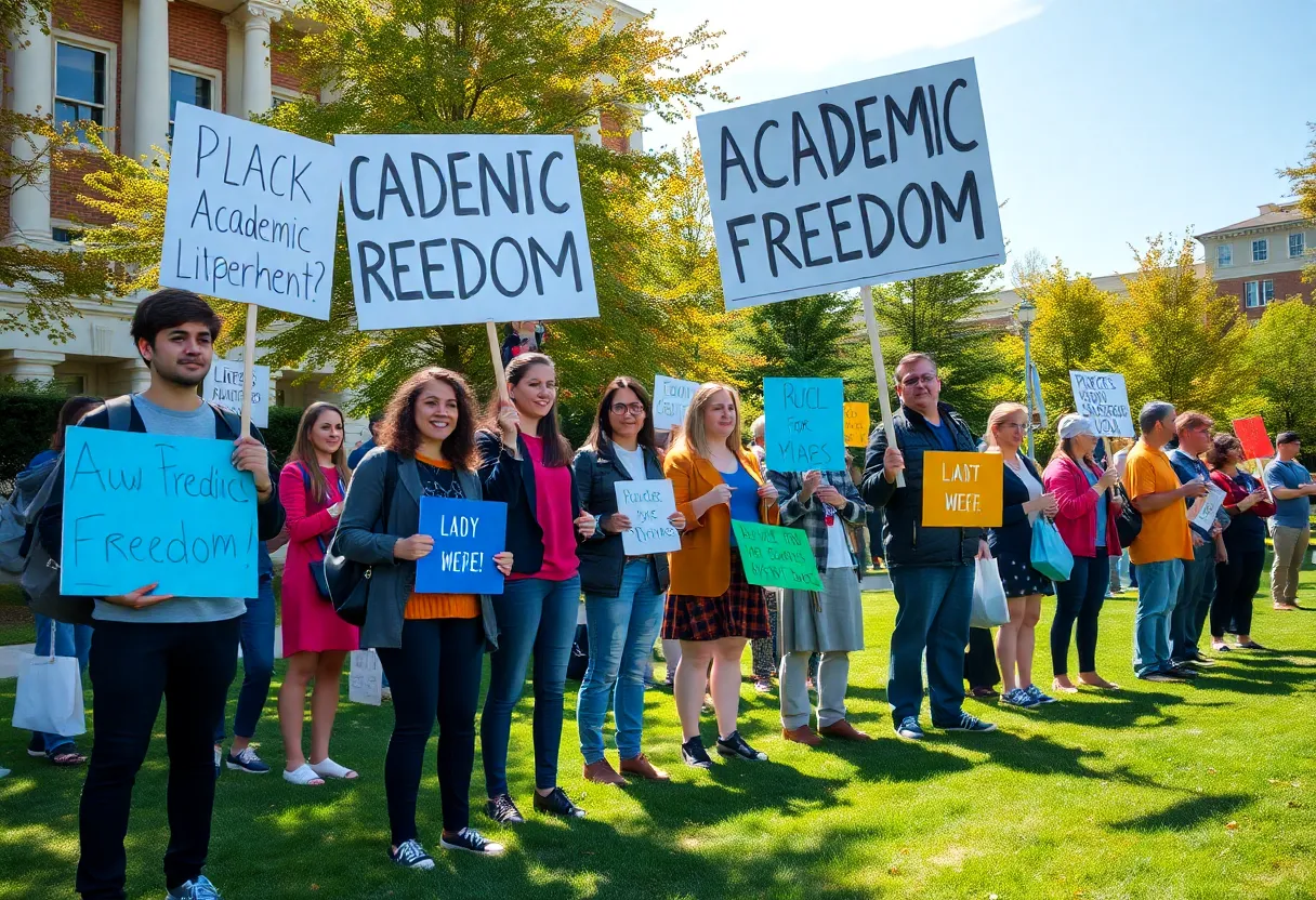 Students and faculty rallying for academic freedom at Vanderbilt University