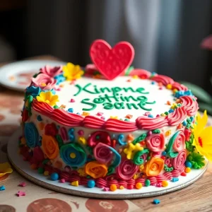 A beautiful, vibrantly decorated cake representing community and kindness