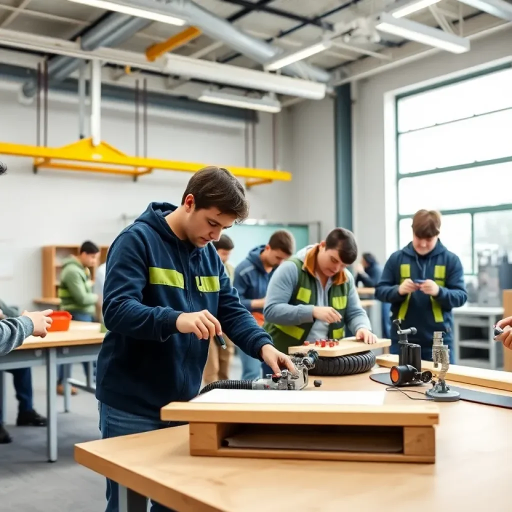Students participating in vocational training at a modern technical school.