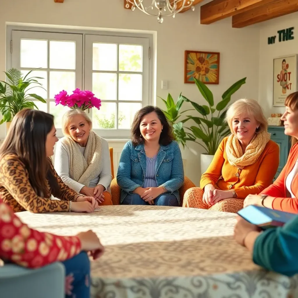 Women participating in a recovery support meeting in a cozy environment