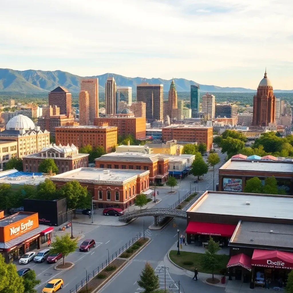 Cityscape of Nashville featuring music venues and parks